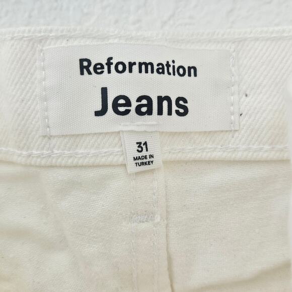 Reformation‎ Charlie High Rise Denim Jean Shorts Raw Hem White New Size 31 - Picture 7 of 9